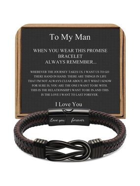 Mens Leather Bracelet Brown Braided Knot Stainless Steel Infinity Gift Jewelry